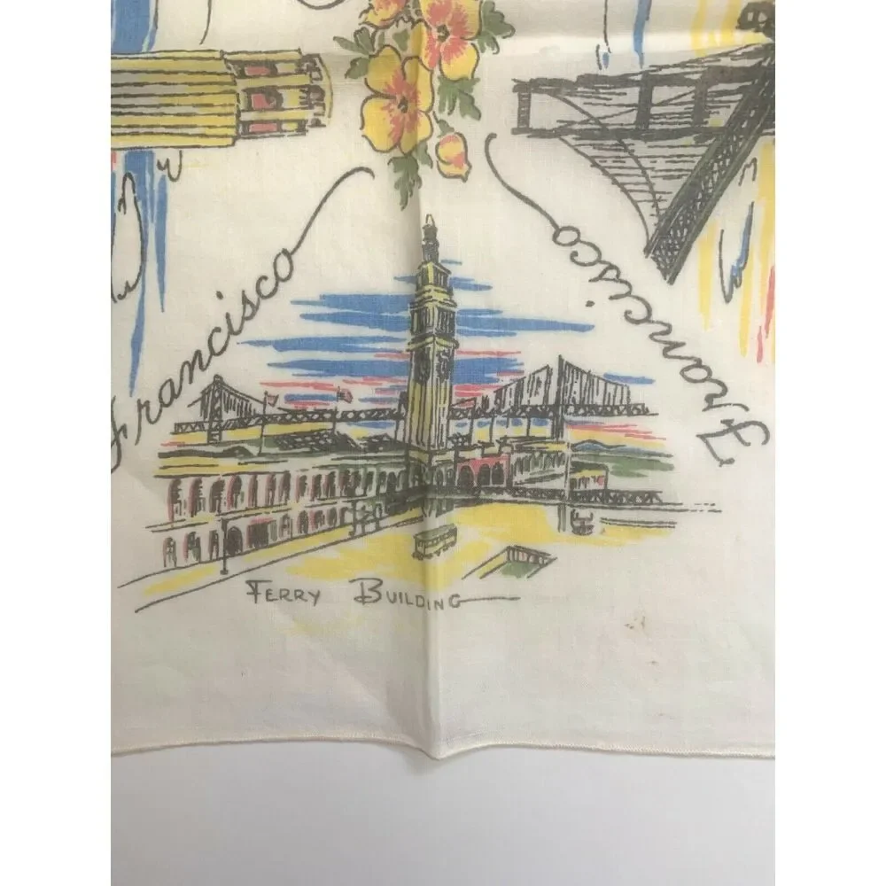 50s San Francisco Souvenir Handkerchief Cotton Golden Gate Bridge California Vtg